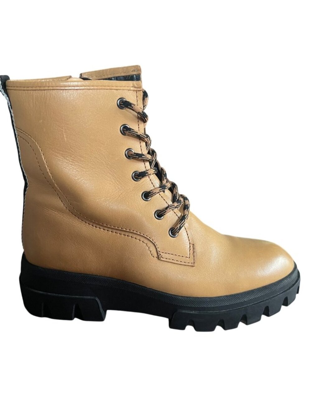 Franco Sarto Robbie Leather Lace Up Ankle Combat Boots in Camel Brown Womens 7.5